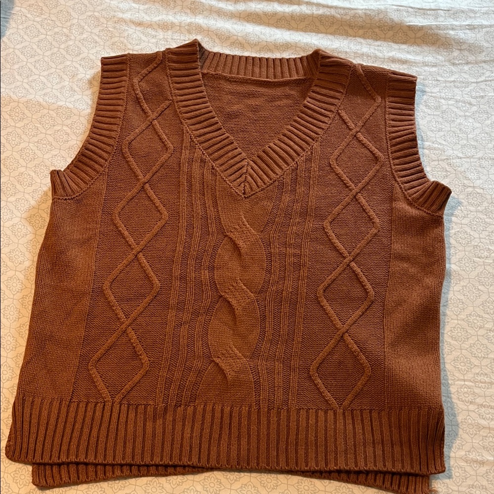Brown Cable Knit Sweater Vest - Medium